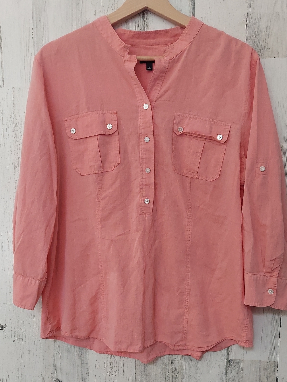 Talbots Coral Pink Button-Front Shirt Size 16